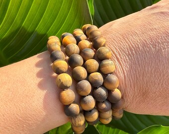 Tiger Eye Bracelet, Matte Tiger's Eye Crystal Stretch Bracelet, Natural Healing 8mm Beaded Bracelet, Bracelets for Women, Men's Bracelet,