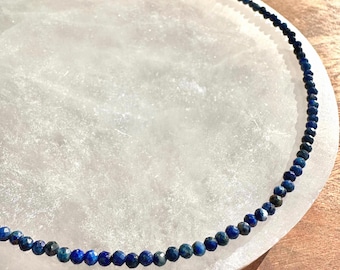 Lapis Lazuli Necklace, 2-3mm Faceted Lapis Crystal Necklace, 14-16 in. Beaded Gemstone Choker, 100% Natural Grade A Crystal Jewelry