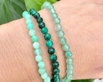 Good Luck Bracelet Set | Chrysoprase, Malachite, Green Aventurine | 4mm Bead Crystal Bracelet Gift Set, Crystal Healing Jewelry