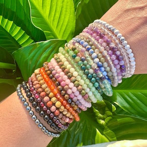 Mini Bead Crystal Bracelets, 4mm Stretch Bracelet - Choose from 25 Stackable Varieties, Premium Grade Natural Gemstone Crystal Bracelet