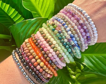 Mini Bead Crystal Bracelets, 4mm Stretch Bracelet - Choose from 25 Stackable Varieties, Premium Grade Natural Gemstone Crystal Bracelet