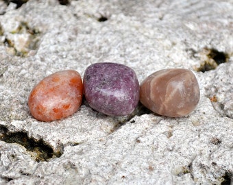 LIBRA Crystal Set | Sunstone Moonstone Lepidolite | Tumbled Gemstones | Astrology Zodiac Meditation Yoga | September October Birthday Gift