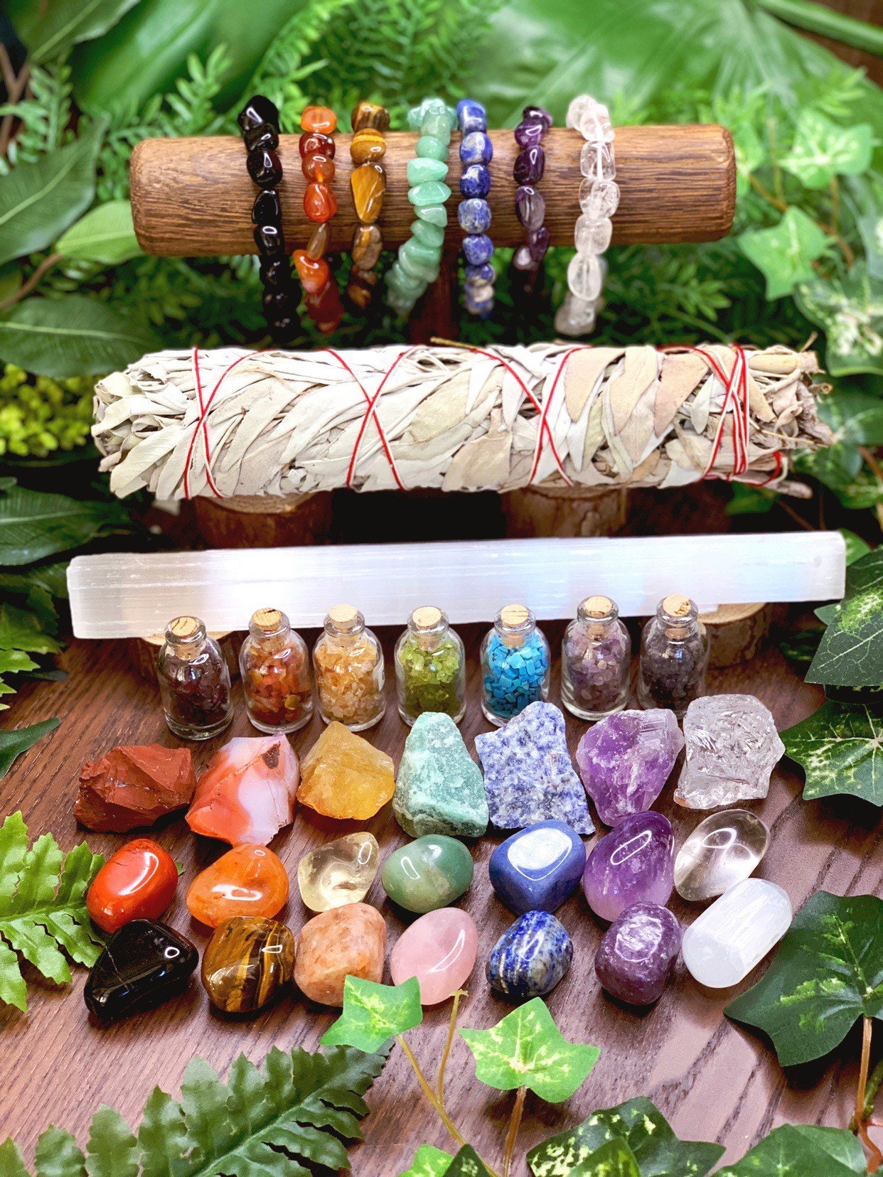 37Pc. Chakra Crystal Gift Set 9 in. Sage & Selenite 7 Chakras