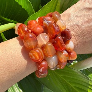 Carnelian Bracelet, Tumbled Carnelian Crystal Stretch Bracelet, Natural Polished Orange Gemstone Beaded Bracelet, One Size, Premium Quality