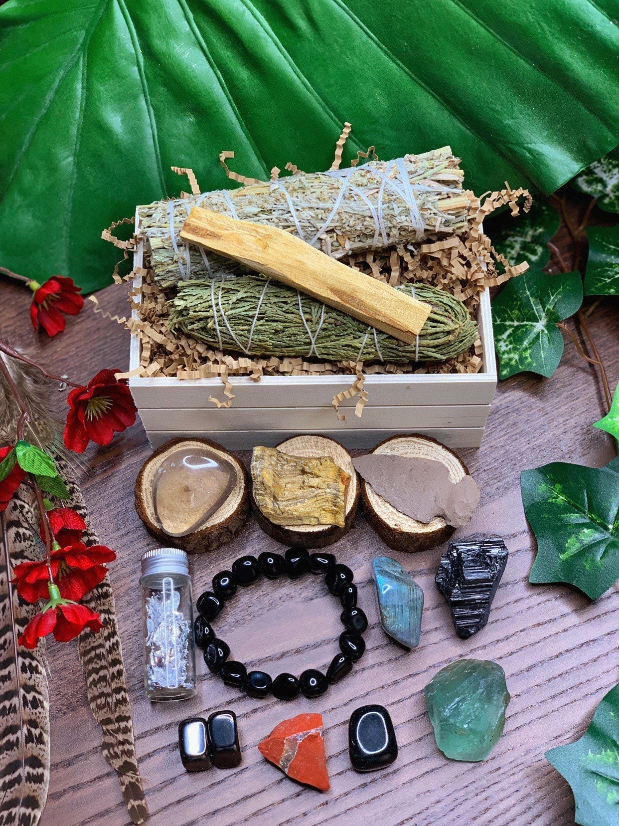 Energetic Protection Crystal Kit  Gemstone & Sage Gift Set for Meditation  Altar, Crystal Healing Wicca, Metaphysical Spiritual Gifts