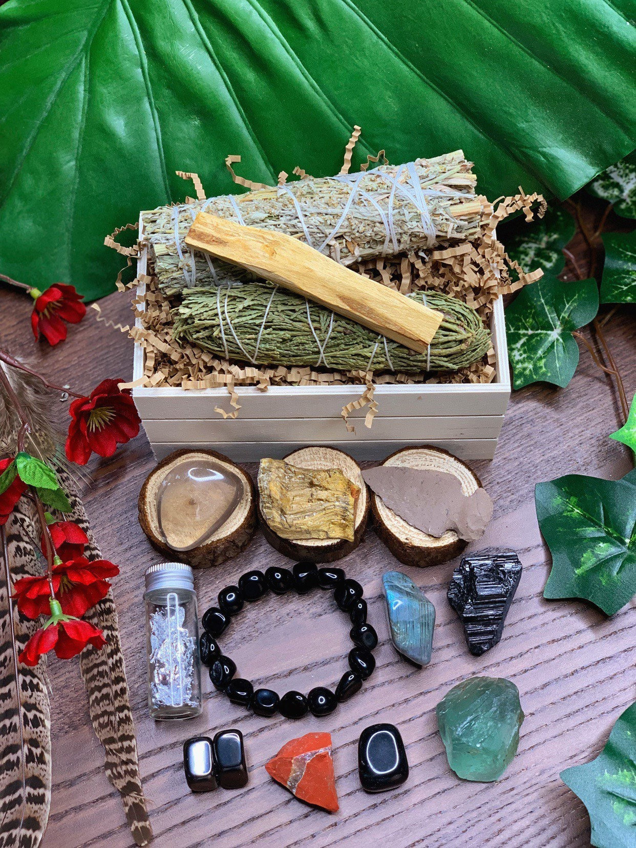 Energetic Protection Crystal Kit  Gemstone & Sage Gift Set for