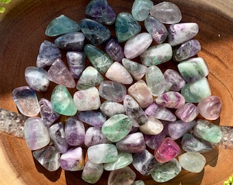 FLUORITE (Grade A Natural) Tumbled Polished Stones Gemstone Rocks for Healing, Yoga, Meditation, Reiki, Wicca, Crafts, Jewelry Supplies