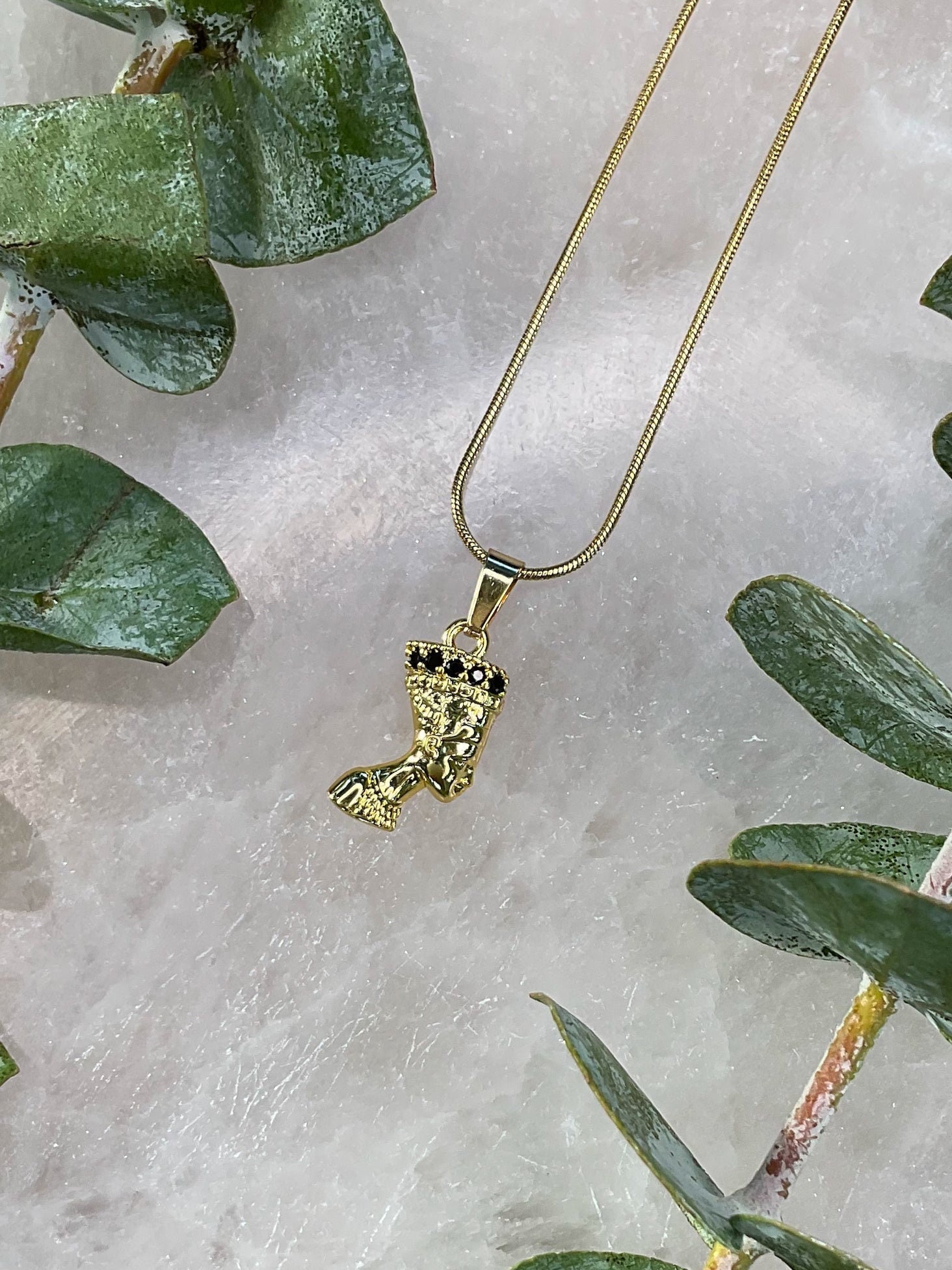 African Queen Nefertiti Gold Necklace | Egyptian Protection Amulet