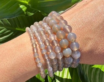 Gray Agate Crystal Bracelet, 4mm, 6mm, 8mm Bead Stretch Bracelets, Premium Natural Gemstone Jewelry,  Premium Grade Stone, Wholesale Bulk