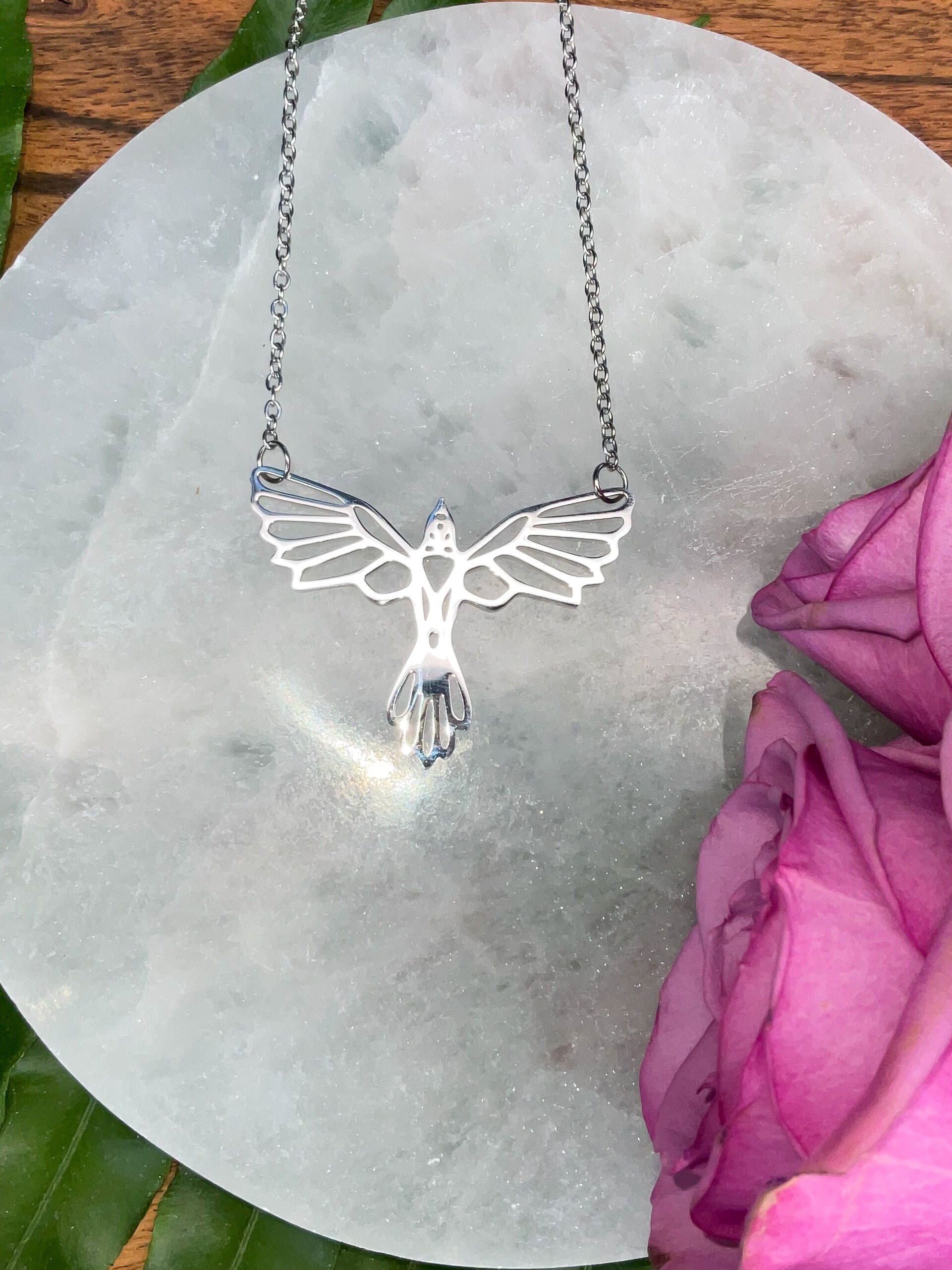 Phoenix Bird Necklace Rhodium on Sterling Silver - Nontarnish Phoenix Bird Necklace Rhodium on Sterling Silver - Nontarnish