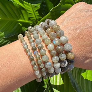 Labradorite Crystal Bracelet, 4mm, 6mm & 8mm Bead Stretch Bracelets, Premium Natural Gemstone Jewelry, Premium Grade Stone, Wholesale Bulk