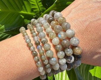 Labradorite Crystal Bracelet, 4mm, 6mm & 8mm Bead Stretch Bracelets, Premium Natural Gemstone Jewelry, Premium Grade Stone, Wholesale Bulk