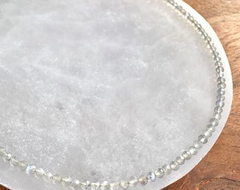 Labradorite Necklace, 2-3mm Faceted Labradorite Crystal Necklace, 14-16 in. Beaded Gemstone Choker, 100% Natural Crystal Healing Jewelry