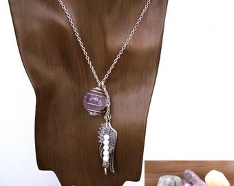 PISCES  3-in-1 Gemstone Necklace Set w/ Amethyst, Flourite, Citrine - Choose Your Length  | Zodiac Astrology, February March Birthday