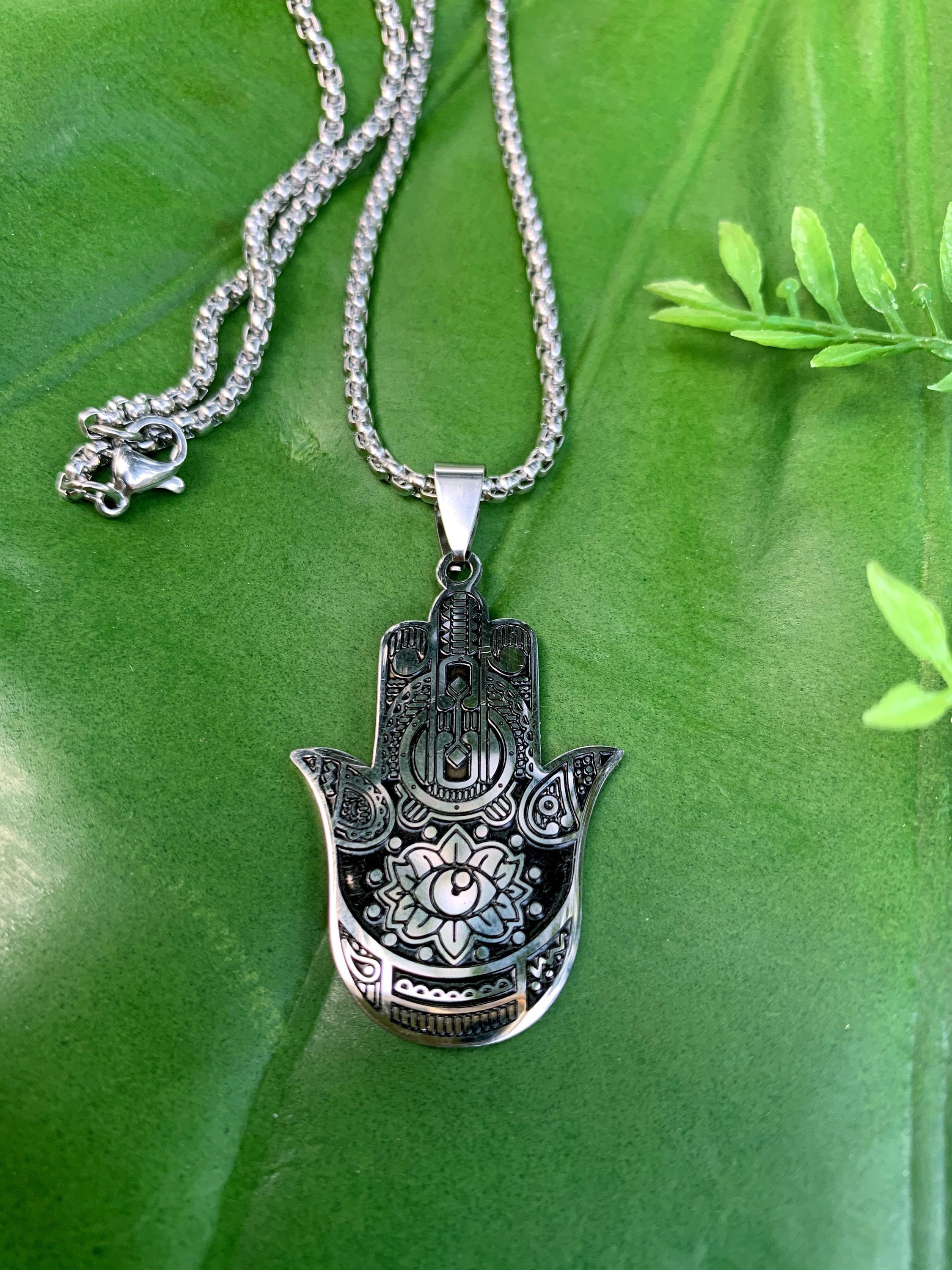 Hamsa Hand Necklace Silver Hand of Fatima Necklace Hand of Protection Pendant, Hamsa Charm