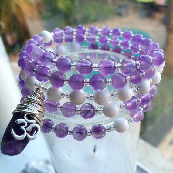 108 Mala Beads Amethyst & White Jade Wrist Mala Mala | Etsy