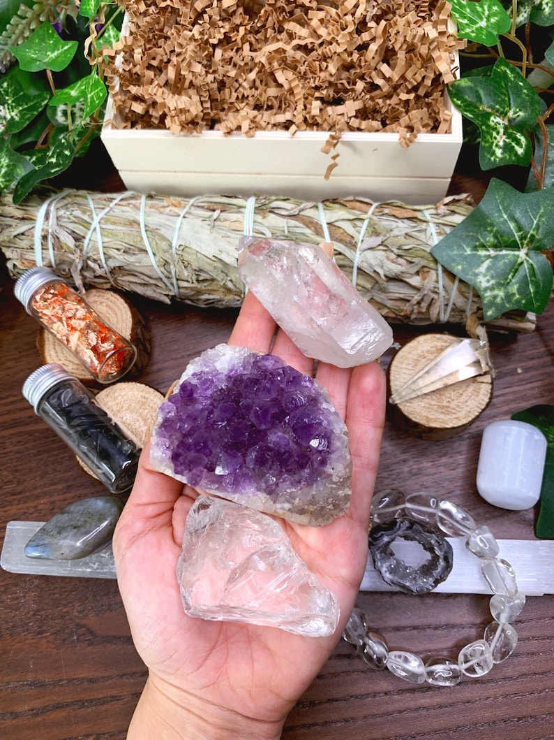 Meditation Crystal Gift Set Gemstone Sage Crystal Kit Etsy