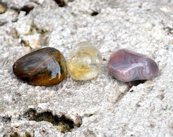 GEMINI Crystal Set| Botswana Agate, Citrine, Tiger Eye | Tumbled Gemstones Astrology, Zodiac Signs, Meditation, May June Birthday