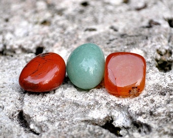 ARIES Crystal Set, 3 Stones Red Jasper, Carnelian, Green Aventurine, Gemstones For Zodiac Sign, Astrology Crystals for March April Birthday