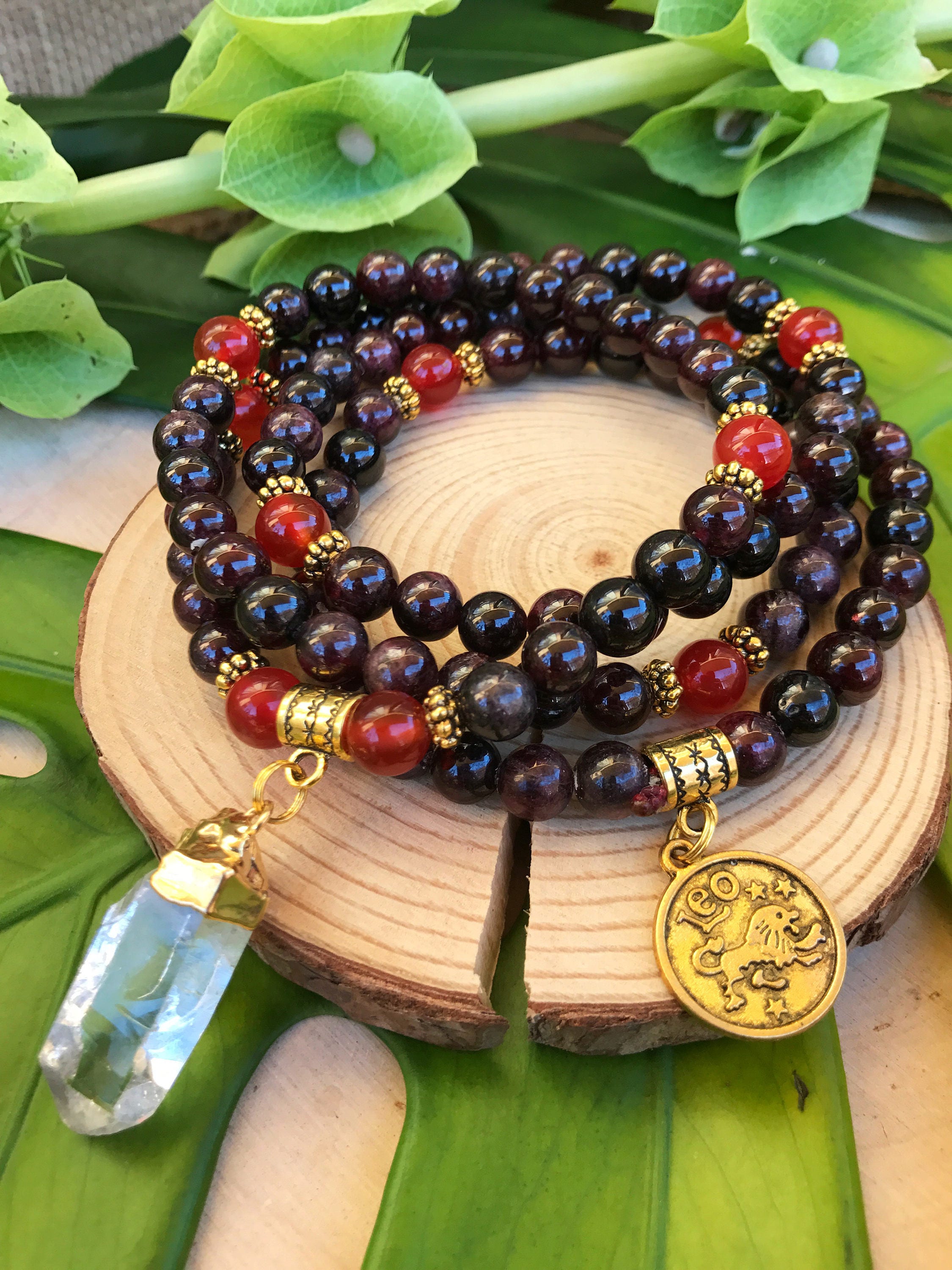 LEO Zodiac Mala Beads  108 Bead Mala for July August Birthday