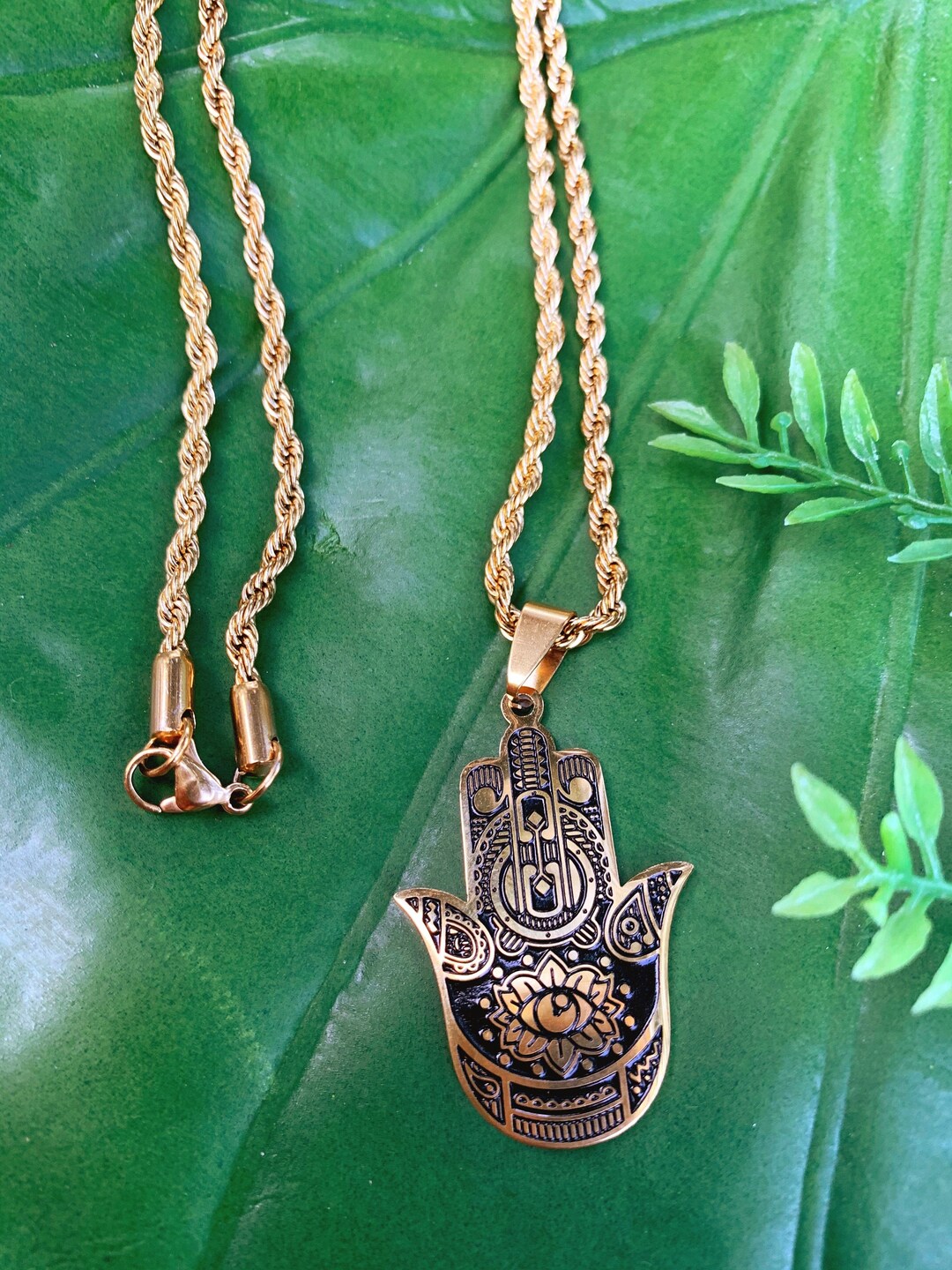 Hamsa Hand Gold Necklace Gold Hand of Fatima Necklace Gold Hand of