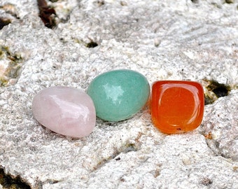 TAURUS Crystals | 3 Polished Gemstones | Rose Quartz, Carnelian, Green Aventurine | Astrology, Zodiac Signs, April May Birthday Gift