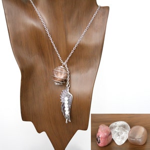CANCER 3-in-1 Gemstone Necklace Set w/ Moonstone, Rhodonite, Clear Quartz - Choose Length | Zodiac Astrology, June July Birthday Gift Gifts