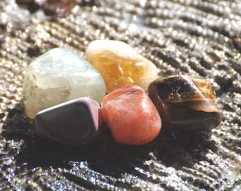 Power & Confidence Crystals | Citrine, Moonstone, Sunstone, Mookaite, Tiger Eye | 3rd Third Chakra |Tumbled Polished Stones