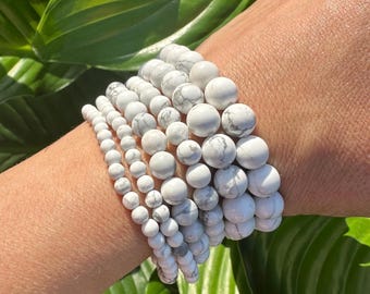 Howlite Bracelet, 4mm, 6mm, 8mm Bead Stretch Bracelets, Premium Natural Gemstone Jewelry, Premium Grade White Crystal Bracelet, Bulk Option