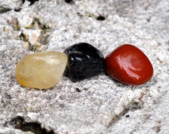 LEO Crystal Set | Onyx, Citrine, Red Jasper | Tumbled Polished Gemstones - Astrology, Zodiac, Meditation Yoga, July August Birthday