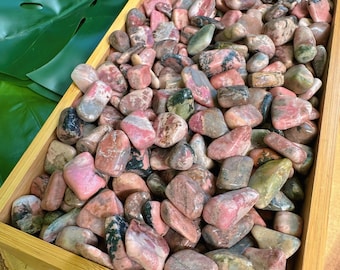 Wholesale Tumbled Rhodonite Crystals, Bulk Polished Rhodonite Lot, Natural Black Pink Rhodonite Gemstones. 4oz, 8oz, 1lb, 2lbs