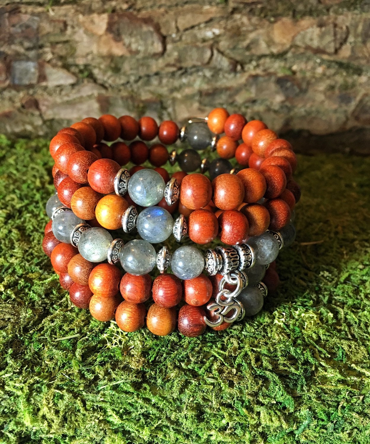 LABRADORITE & Red Wood Mala Bracelet, 108 Mala Beads, Unisex Wrist Mala, Yoga  Prayer Beads Mala Bracelet, Meditation Zen