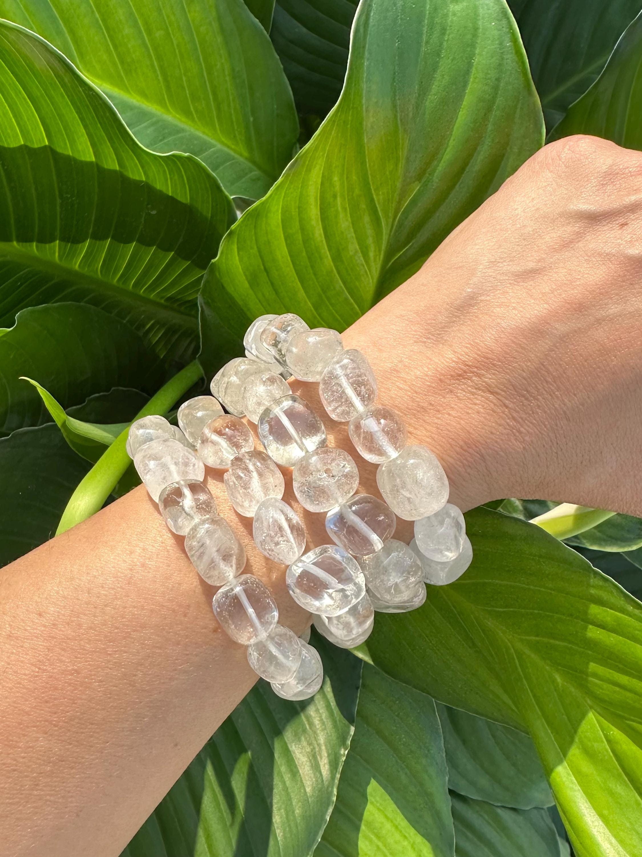 Bracelet en pierre de quartz transparent naturel, Bracelet extensible en cristal de haute qualité, Bijoux en perles de pierres précieuses de qualité supérieure, Taille unique, Achetez plus et économisez