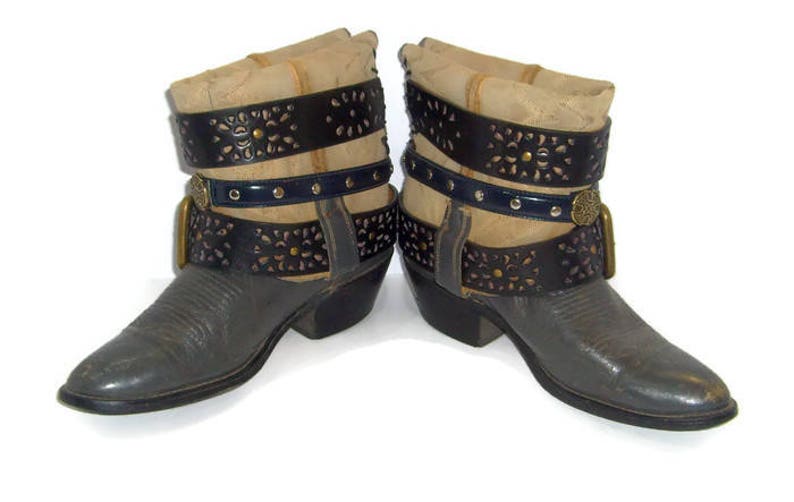 Size9.5 Upcrafted Steampunk boots Short Boots Ankle Boots Cowboy Boots UpCycled RT236 Festival wear Concert boots Leather Booties