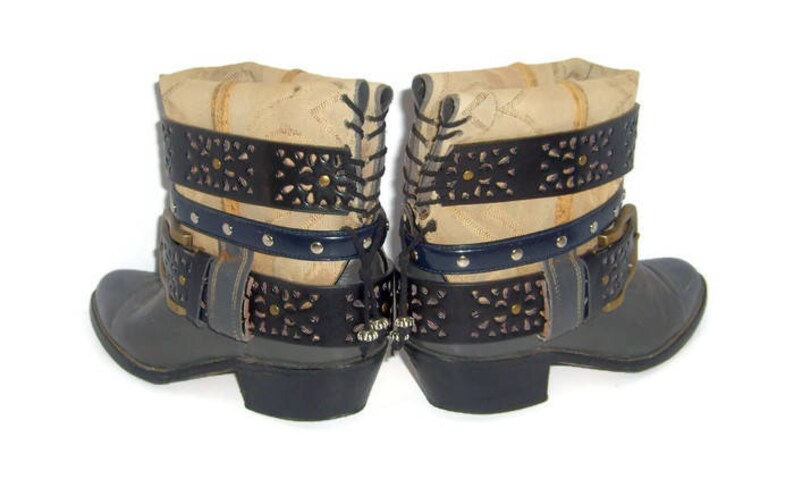 Size9.5 Upcrafted Steampunk boots Short Boots Ankle Boots Cowboy Boots UpCycled RT236 Festival wear Concert boots Leather Booties