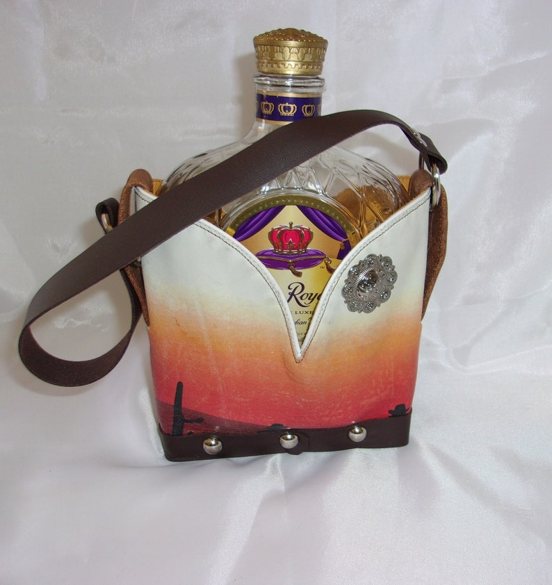 Crown Royal Whiskey Tote made from recycled cowboy boots