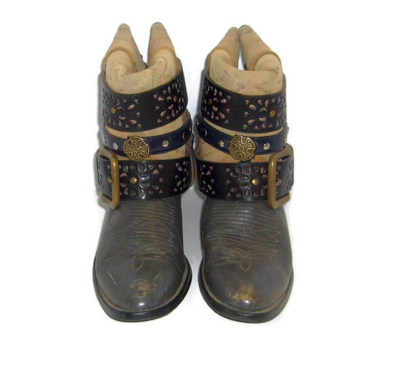 Size9.5 Upcrafted Steampunk boots Short Boots Ankle Boots Cowboy Boots UpCycled RT236 Festival wear Concert boots Leather Booties