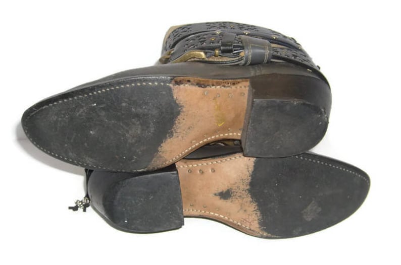 Size9.5 Upcrafted Steampunk boots Short Boots Ankle Boots Cowboy Boots UpCycled RT236 Festival wear Concert boots Leather Booties