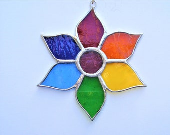 Stained glass suncatcher rainbow flower gift window hanging panel home decoration colourful