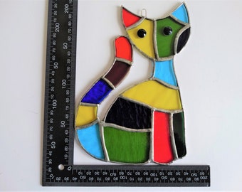 Stained glass suncatcher rainbow cat gift window hanging panel home decoration animal