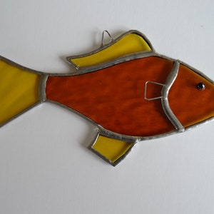 Stained glass suncatcher yellow and orange fish goldfish gift window hanging panel home decoration