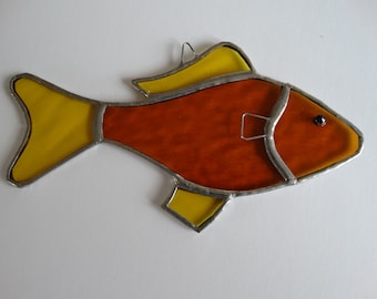 Stained glass suncatcher yellow and orange fish goldfish gift window hanging panel home decoration