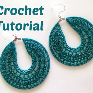 Crochet Pattern Beaded Hoop Earrings, Jewelry Tutorial, PDF Pattern, Earring Tutorial, Crochet Earrings Pattern, Instant Download, Ebook image 1