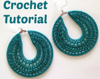 Crochet Pattern Beaded Hoop Earrings, Jewelry Tutorial, PDF Pattern, Earring Tutorial, Crochet Earrings Pattern, Instant Download, Ebook