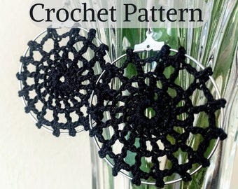 Crochet Pattern for Geometric Hoop Earrings, Halloween Spider Web Earrings Jewelry Making Pattern, Digital PDF Tutorial for 4 cm Hoops