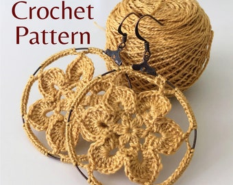 Crochet Pattern, Crochet Tutorial, Crochet Earrings PDF, Instant Download Crochet Jewelry PDF, Crochet Flower Earrings PDF Photo Ebook