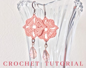 Instant Download Crochet Earrings Pattern,  DIY Crochet Jewelry Ebook, Crystal Drop Earrings Crochet Instructions, Crochet PDF Tutorial