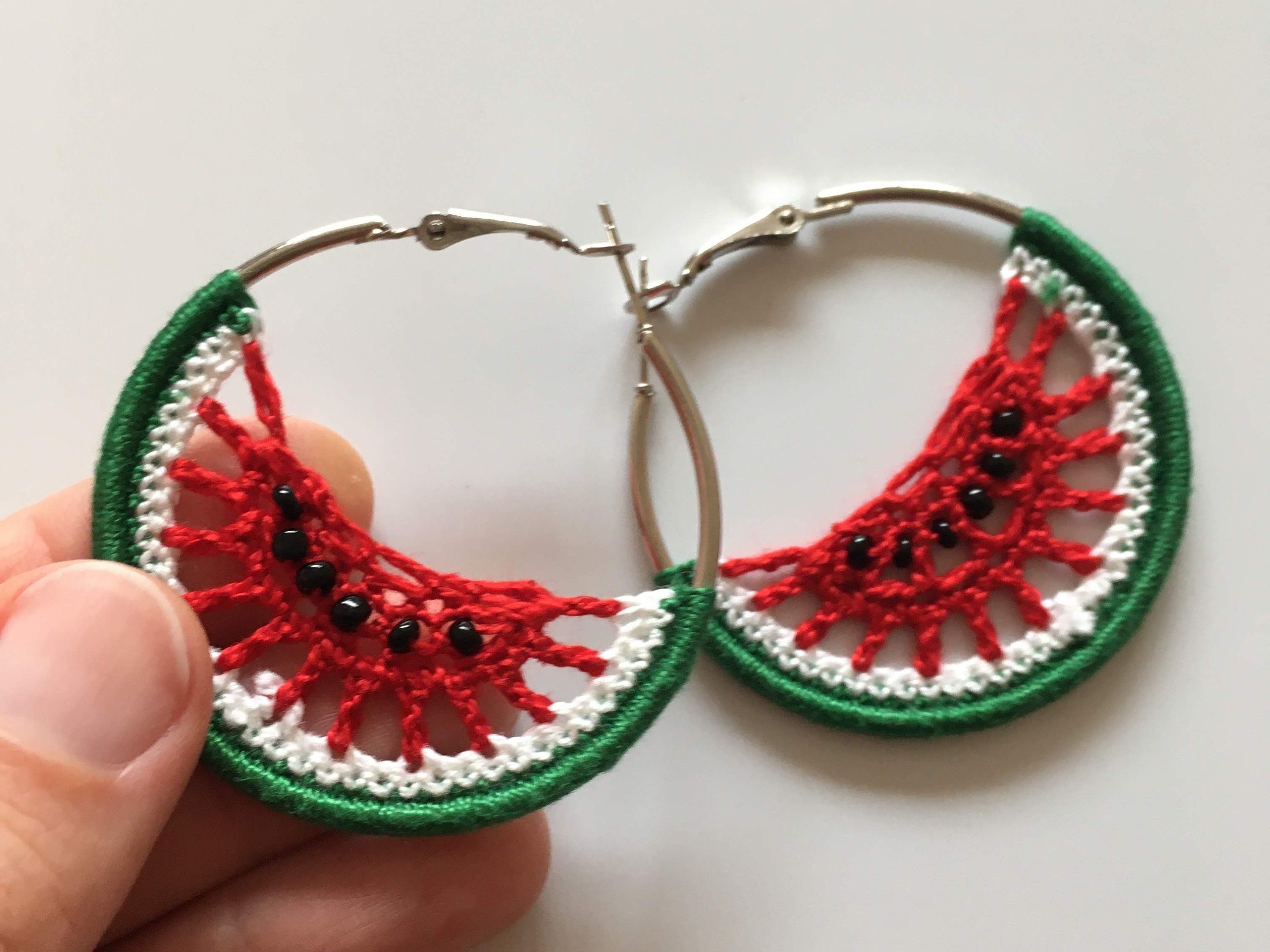 Watermelon Earrings Crochet Pattern, Instant Download Crochet Earrings Tutorial, Jewelry Making Crochet Ebook, Fruit Earrings PDF Tutorial - Thumbnail 3