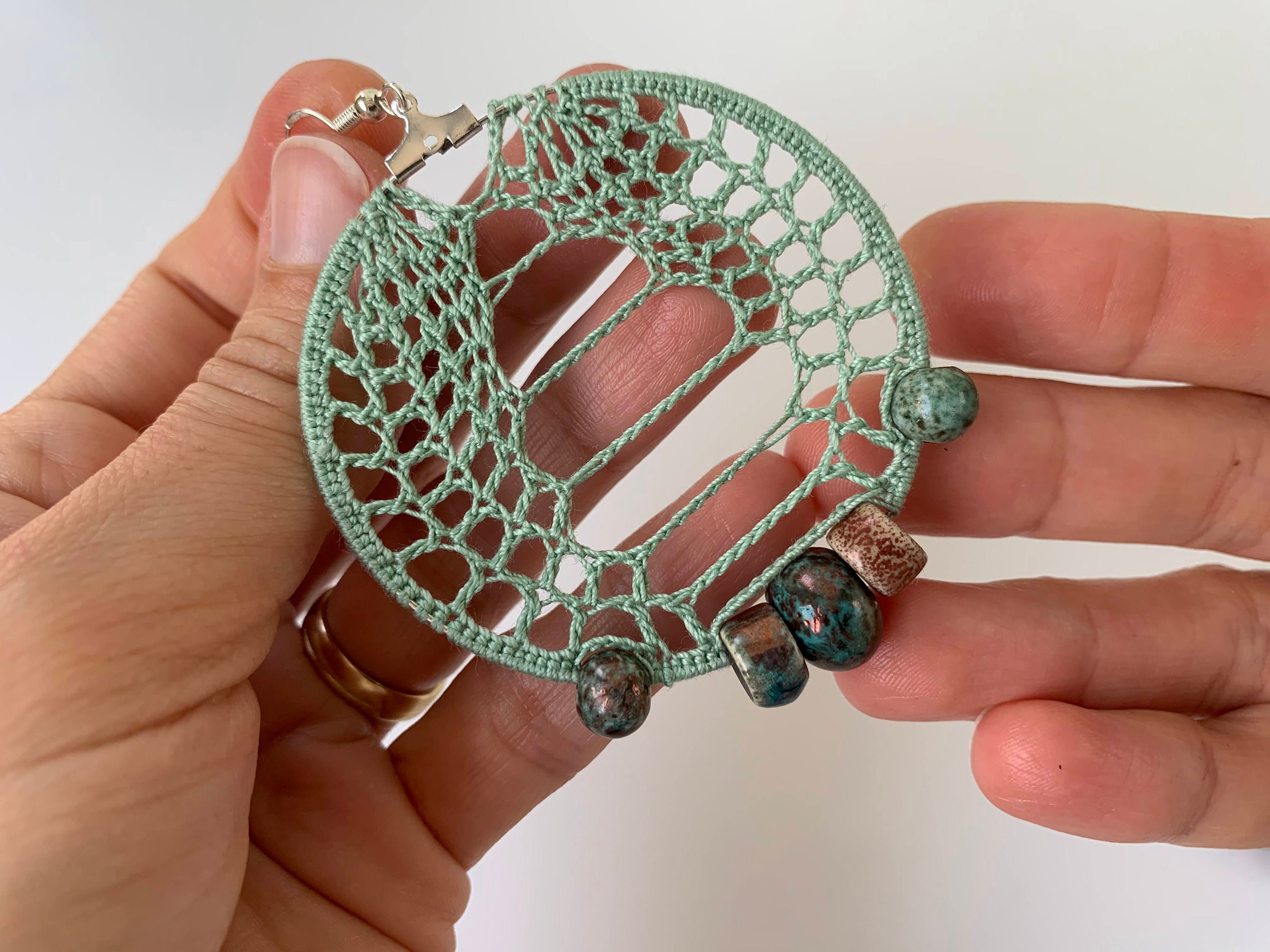 Boho Crochet Earrings Pattern with Beads, Crochet Jewelry Pattern, Crochet Hoop Earrings Pattern, PDF Crochet Pattern, Crochet Tutorial - Thumbnail 7