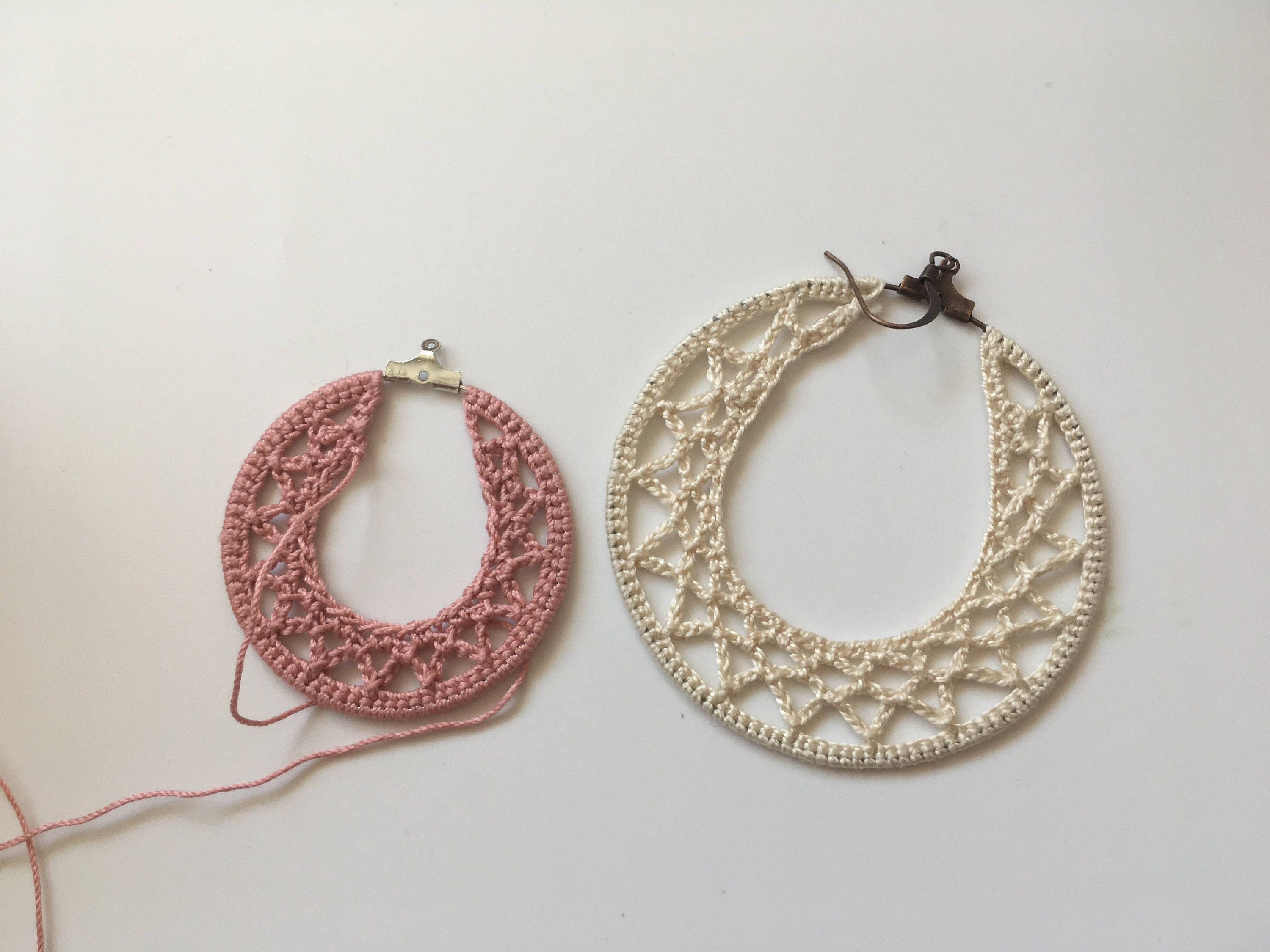 2 Crochet Patterns for Small and Large Geometric Hoop Earrings, Jewelry Making Pattern, Digital PDF Tutorial for 4 cm and 6 cm Crochet Hoops - Thumbnail 5